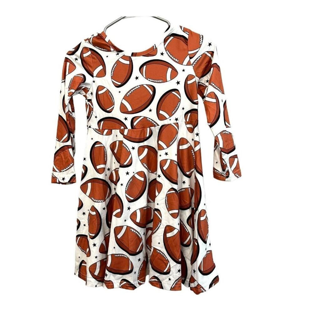 Little Girls Size 6 Football Print Dress Long Sleeve Lightweight Stretch New